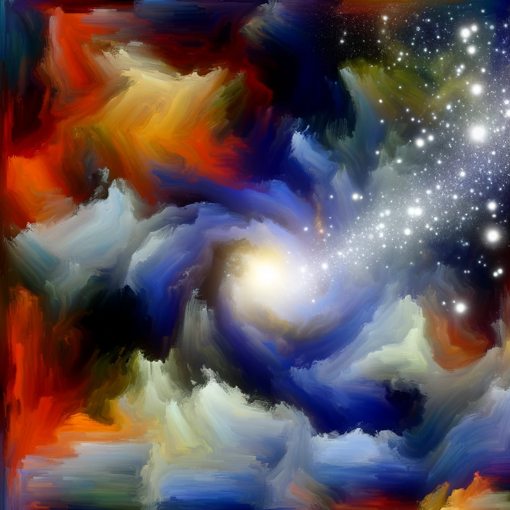 DALL·E 2024-04-02 18.38.05 - Create an artwork in the style of Expressionism, depicting the vastness and mystery of the universe. The composition should convey strong emotional ex.webp